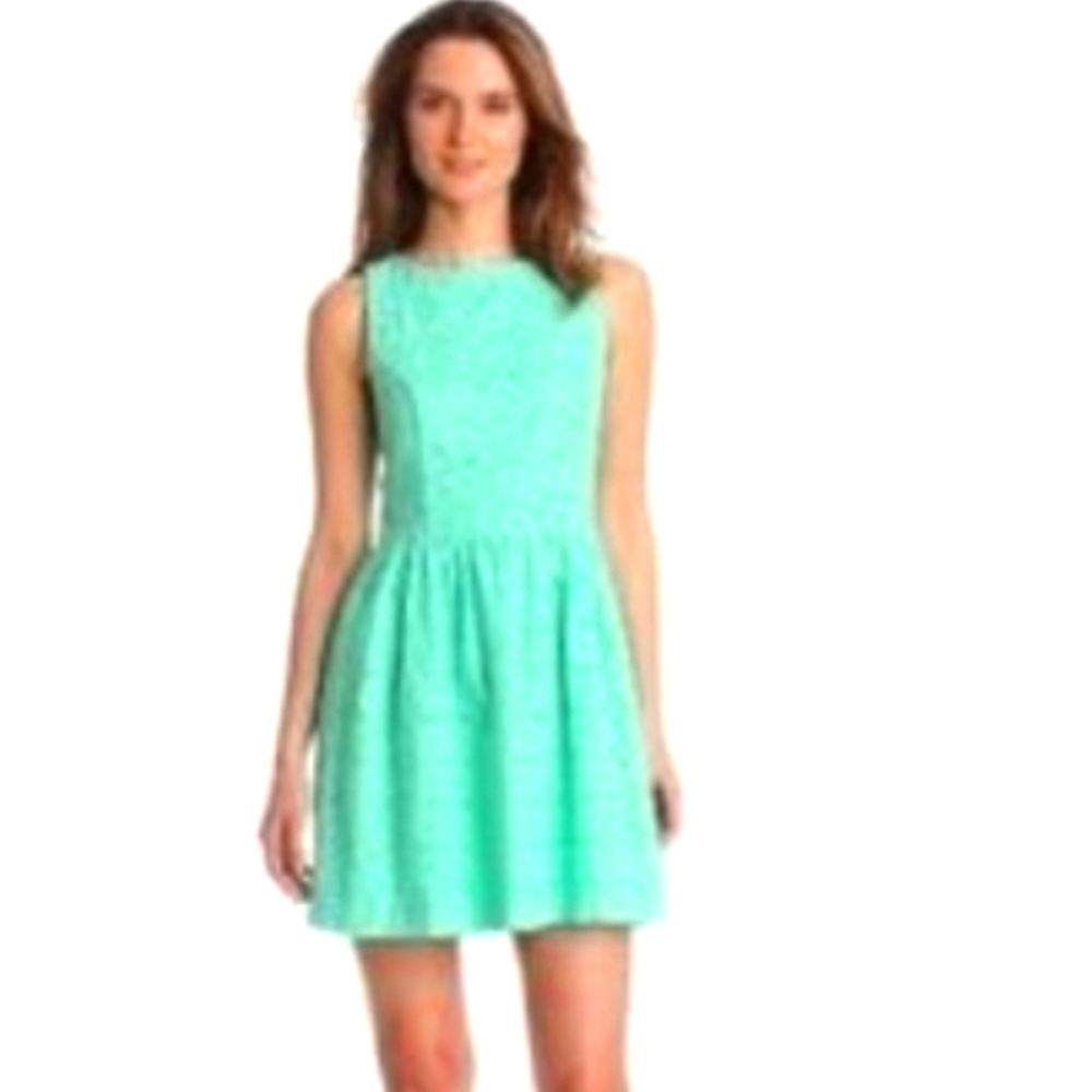 Kensie Green Cotton Eyelet Fit and Flare Dress Size Large